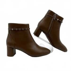 Anne Klein Brown Faux Leather Heeled Booties | Women's Size 7.5